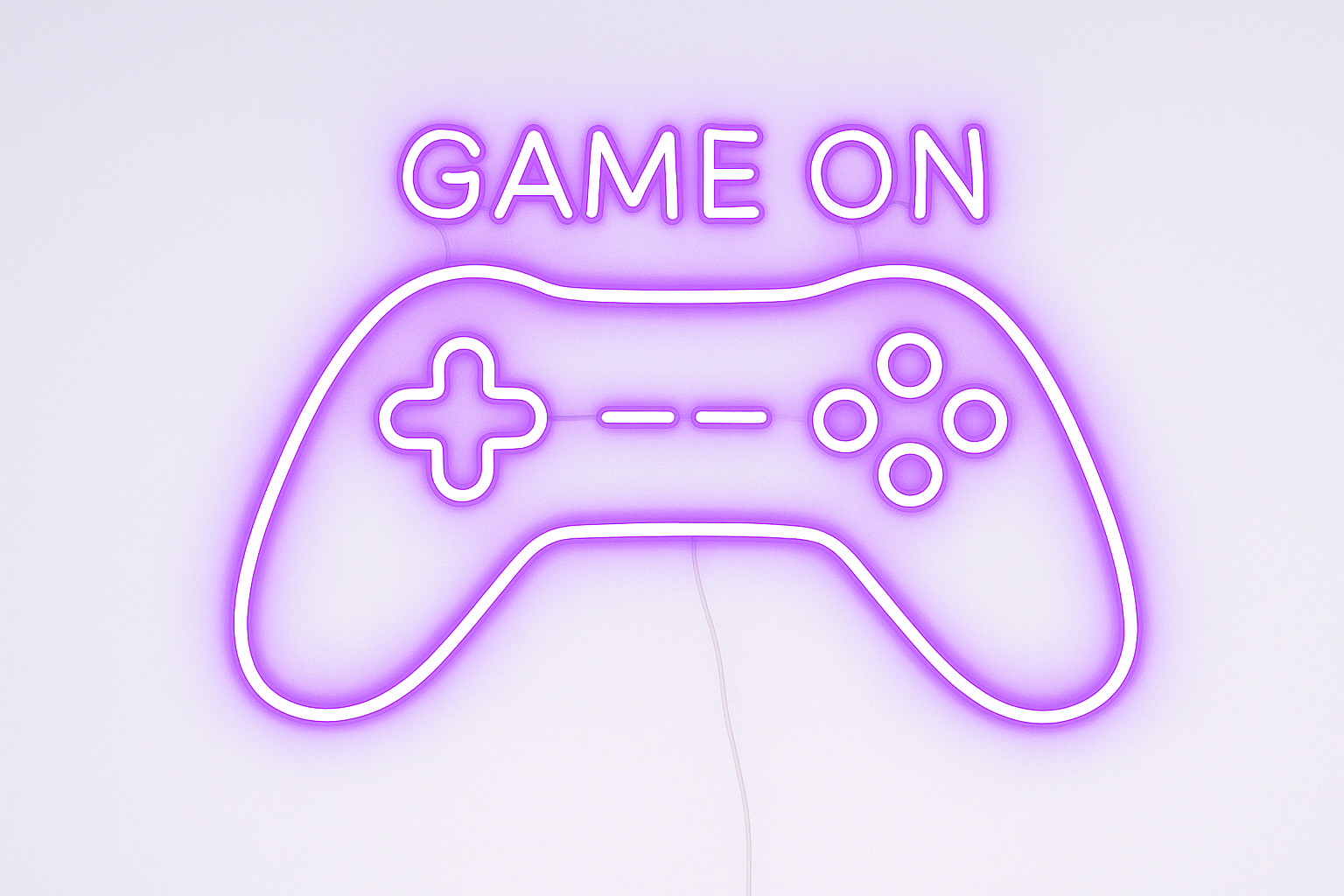 “Game On” Neon LED Sign – Purple Gamer Controller Light
