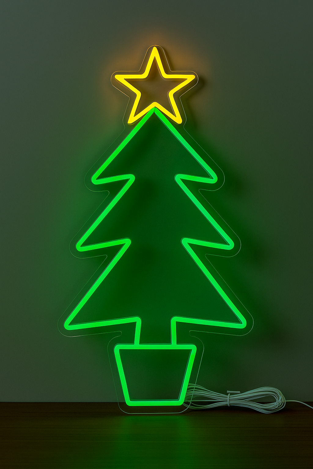 Neon LED Christmas Tree Light with Star – Wall Mount Holiday Decoration