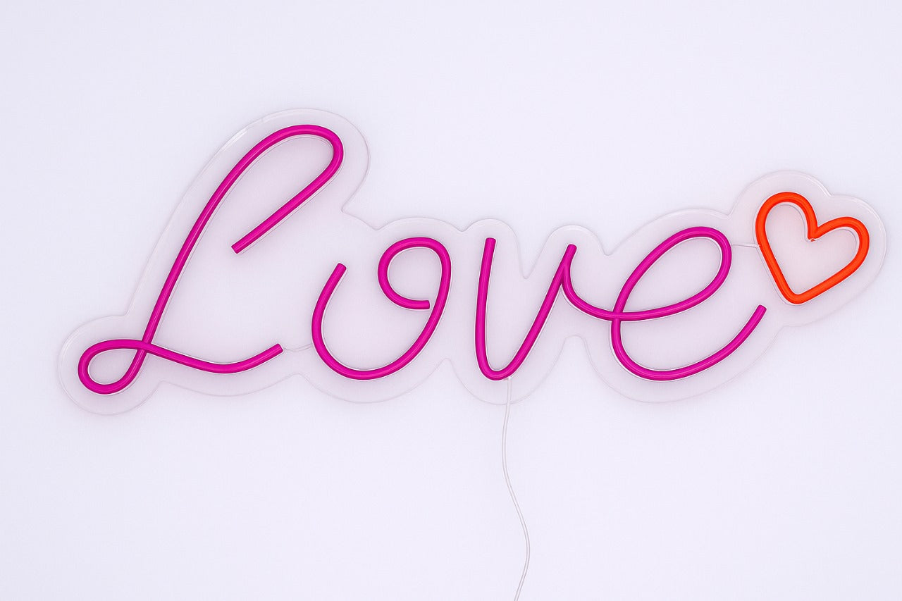 Pink "Love" LED Neon Sign with Heart – Romantic Wall Light